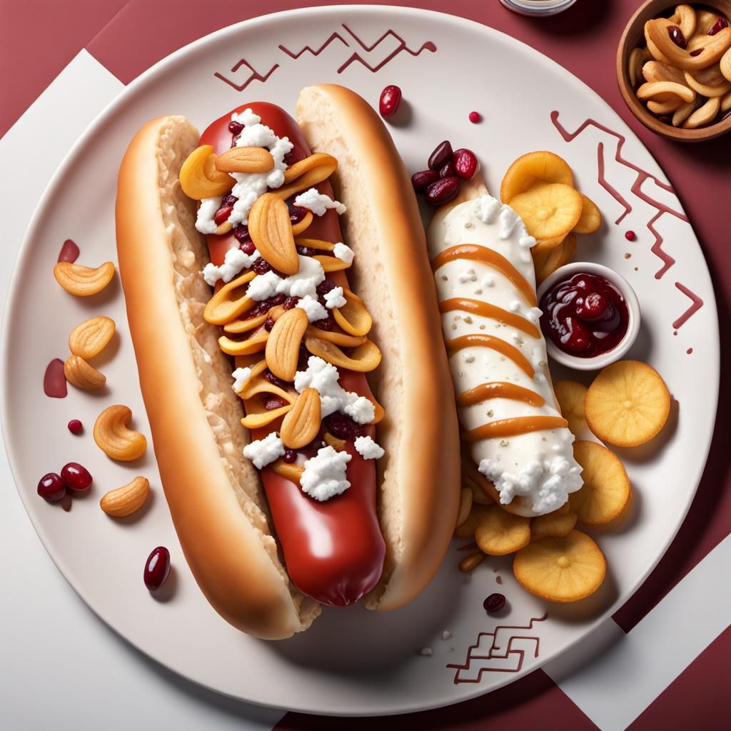 Gourmet Hot Dog Toppings in Splash Art Style
