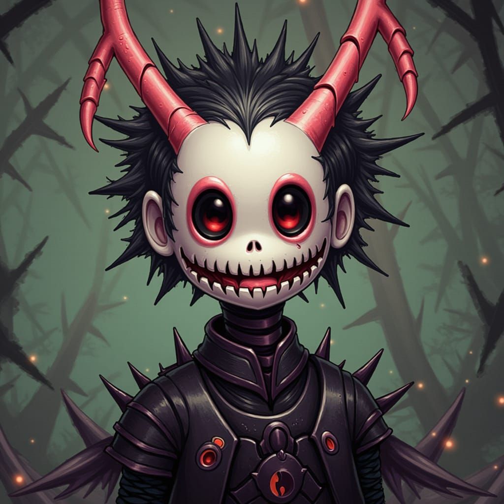 Imaginative Character Portrait with Creepy Smile in Primitiv...