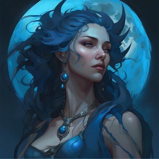 Gothic Moon Goddess Portrait in Dark Art Style
