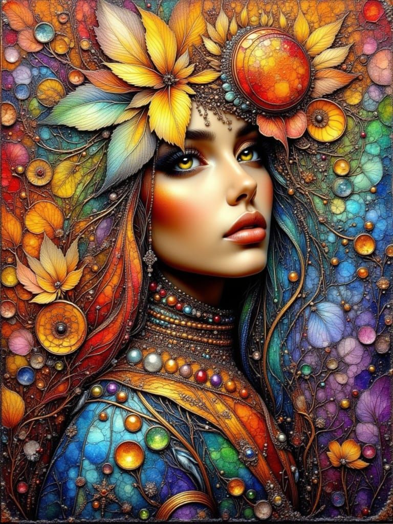 Textured Abstract Acrylic Painting of a Young Woman