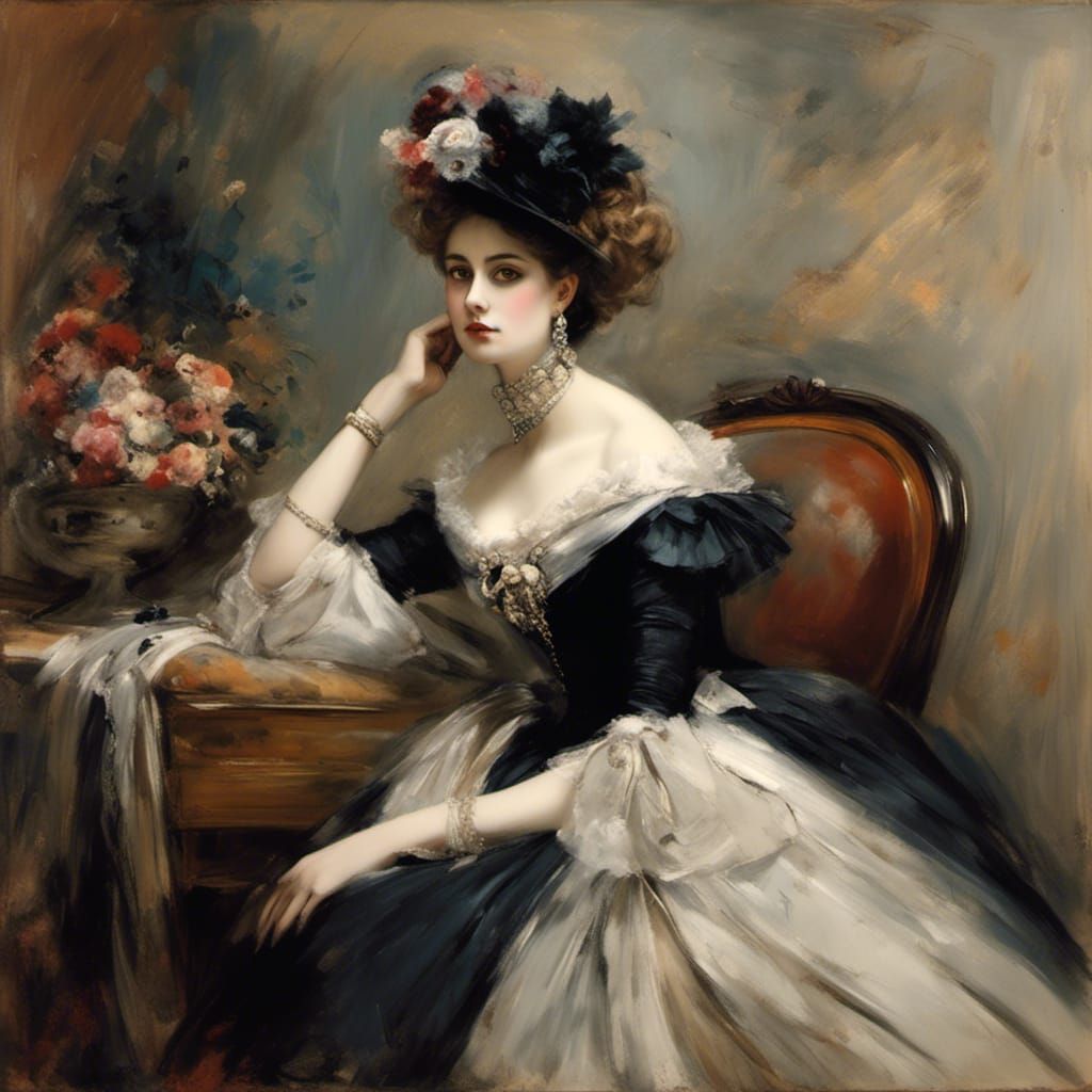 Elegant Parisian Lady Attending Opera, Neoclassical Style