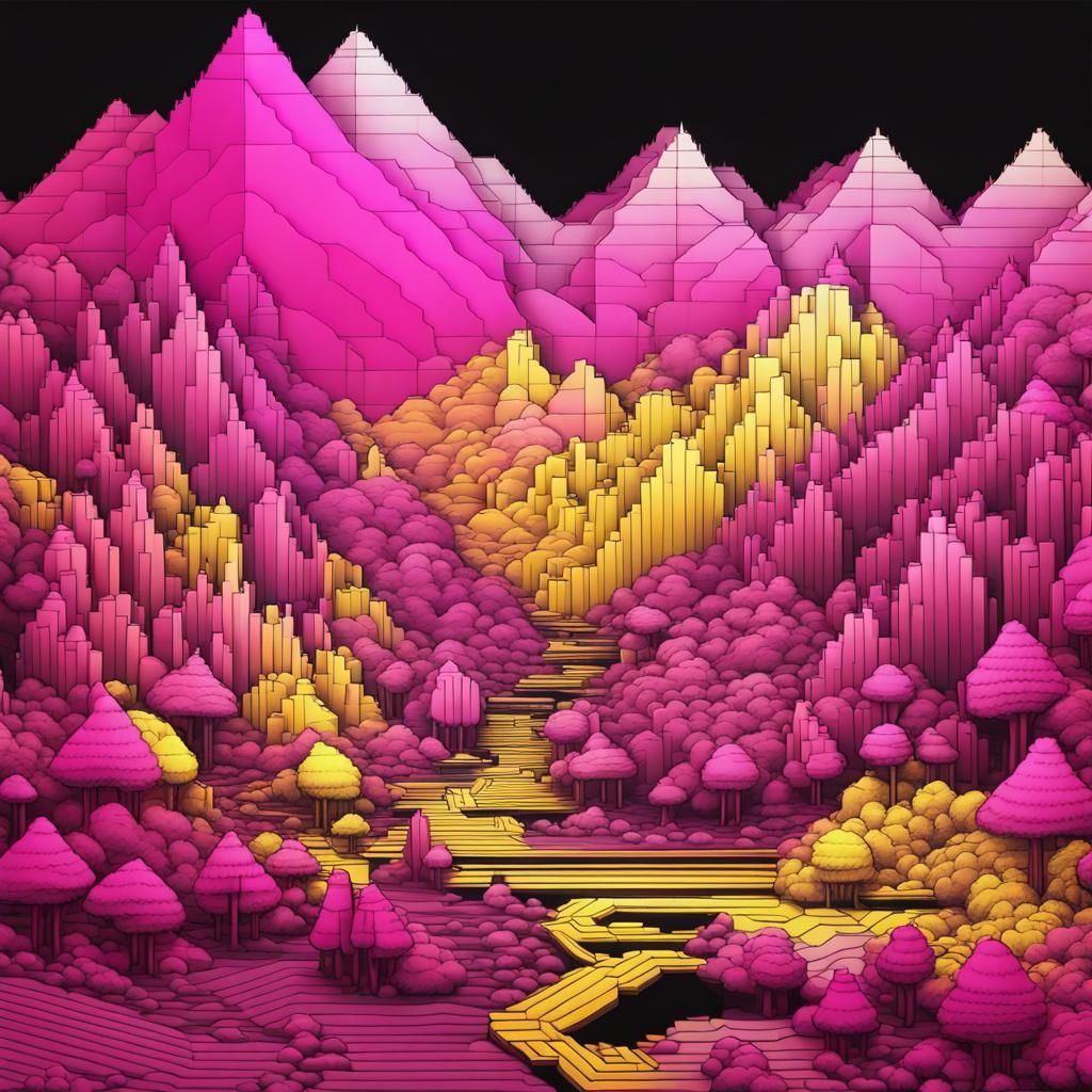 Abstract Landscape in Pixel Art Style