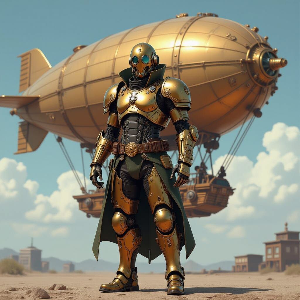 Steampunk Cyborg and Vintage Blimp
