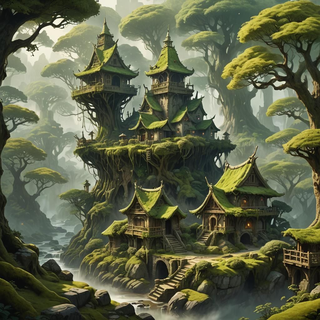 Mystic Village in Greenwood: Fantasy Concept Art