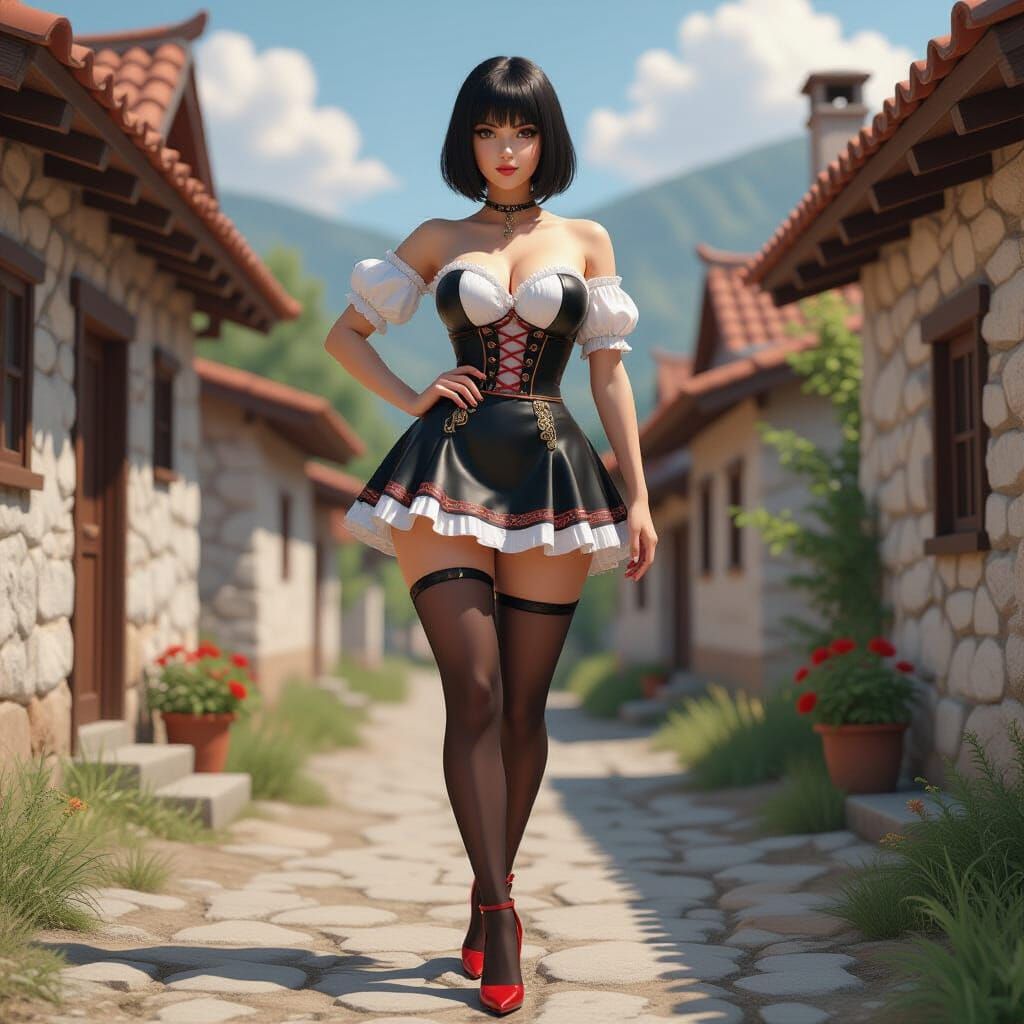 Anime Style Macedonian Woman in Latex Costume