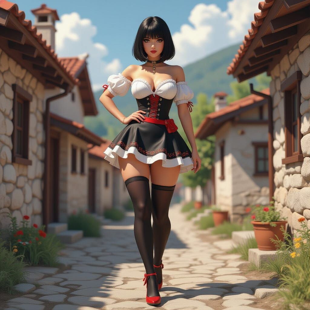 Curvy Woman in Macedonian Folk Costume