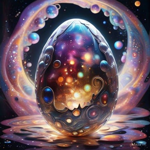 Cosmic Egg in Vibrant Galaxy - Surreal Holographic Illustrat...