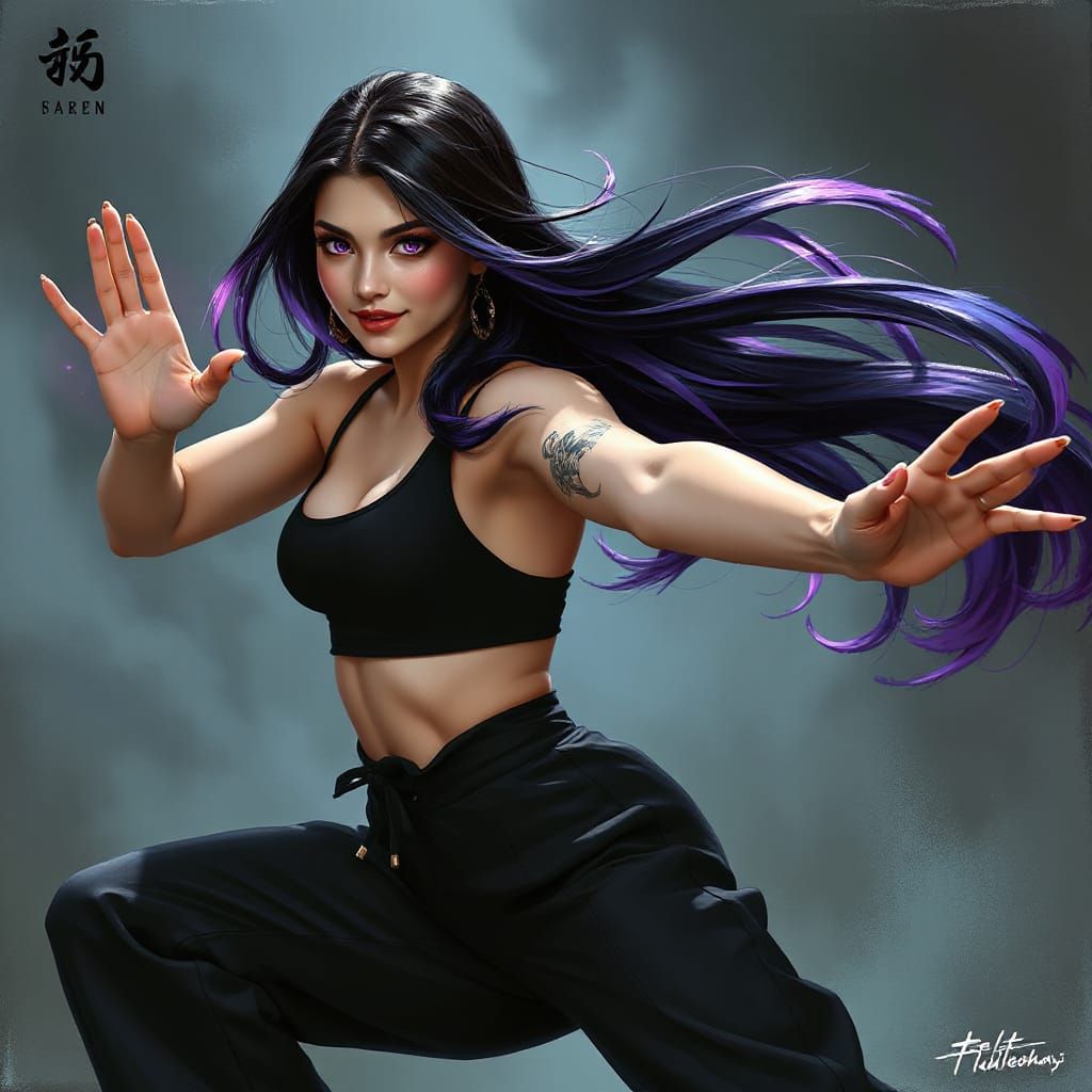 Mysterious Dark Fantasy Warrior in Wing Chun Pose