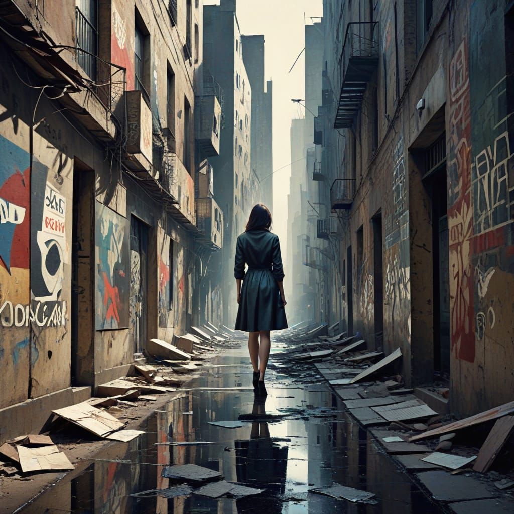 Distressed Urban Landscape in Cubist Style