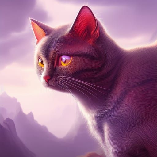 Fantastical Cat in Detailed Matte Painting Style