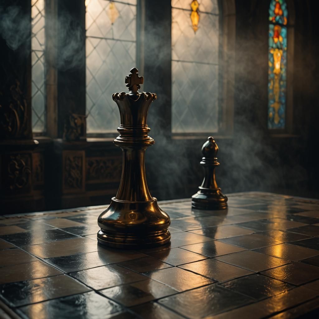 Surreal Chessboard Scene in Warm Bioluminescent Glow