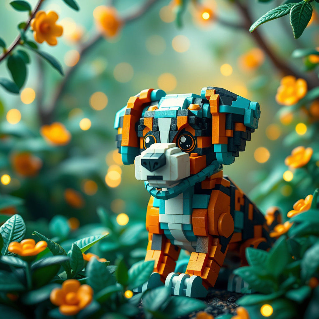 Lego Dog in Dreamlike Fantasy Environment