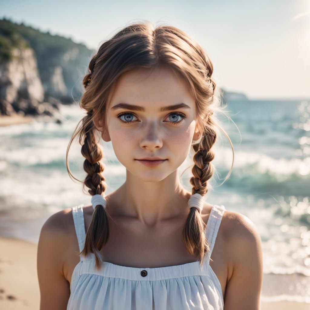 European Girl in Sundress: Beach Portrait Photography