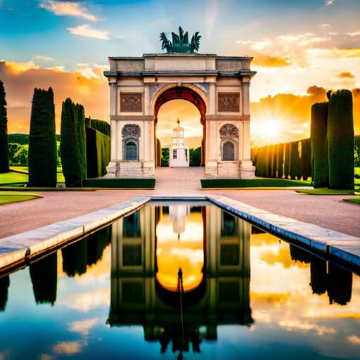 Royal Garden: Majestic Fountain at Sunrise