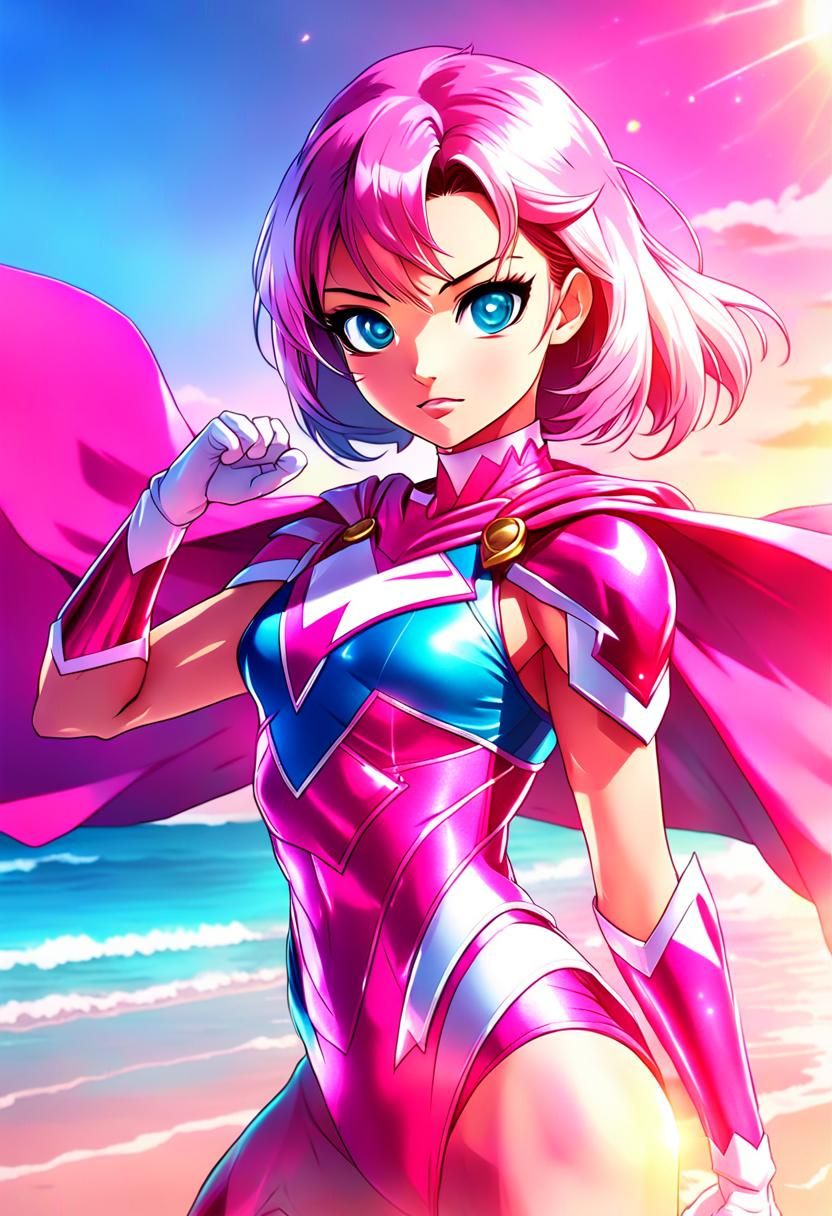 Pink Power Ranger Girl in Manga Anime Style