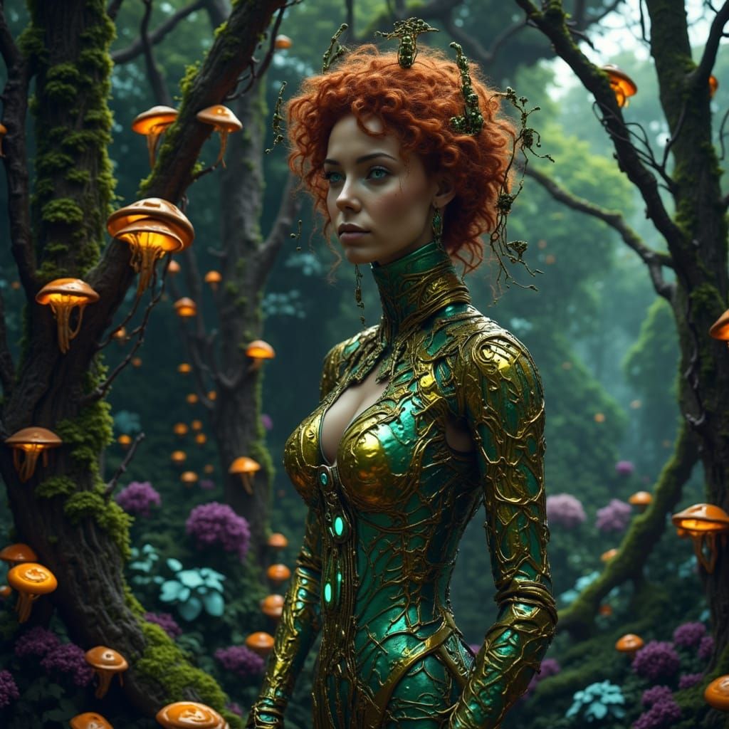 Bioluminescent Jungle Masquerade, in Art Nouveau Style