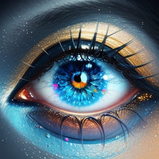 Surreal Eye with Melting Tears in Golden Light