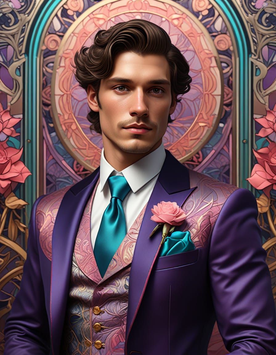 Elegant Baroque Art Deco Portrait in Pastel Hues