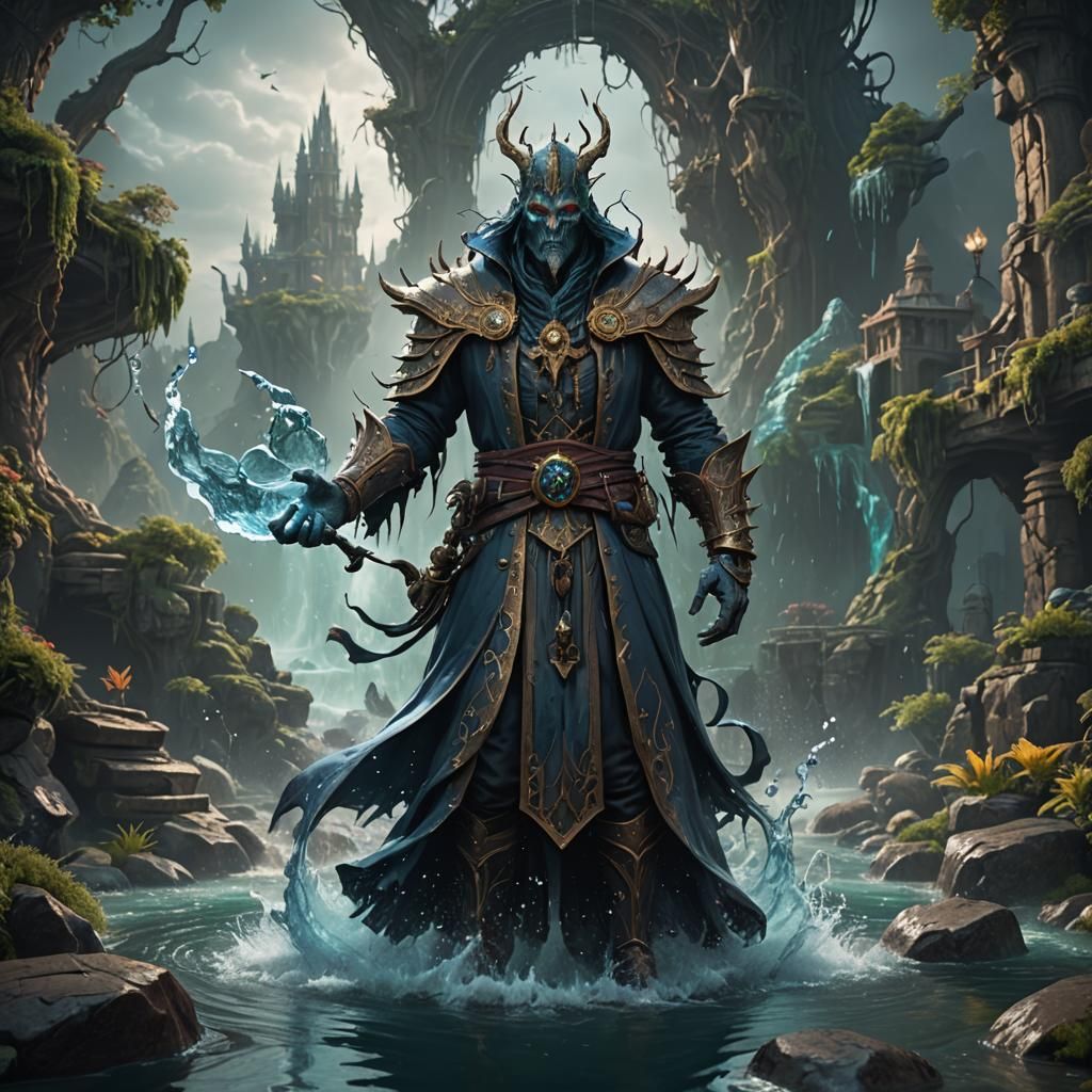 Detailed Matte Painting of a Water Warlock