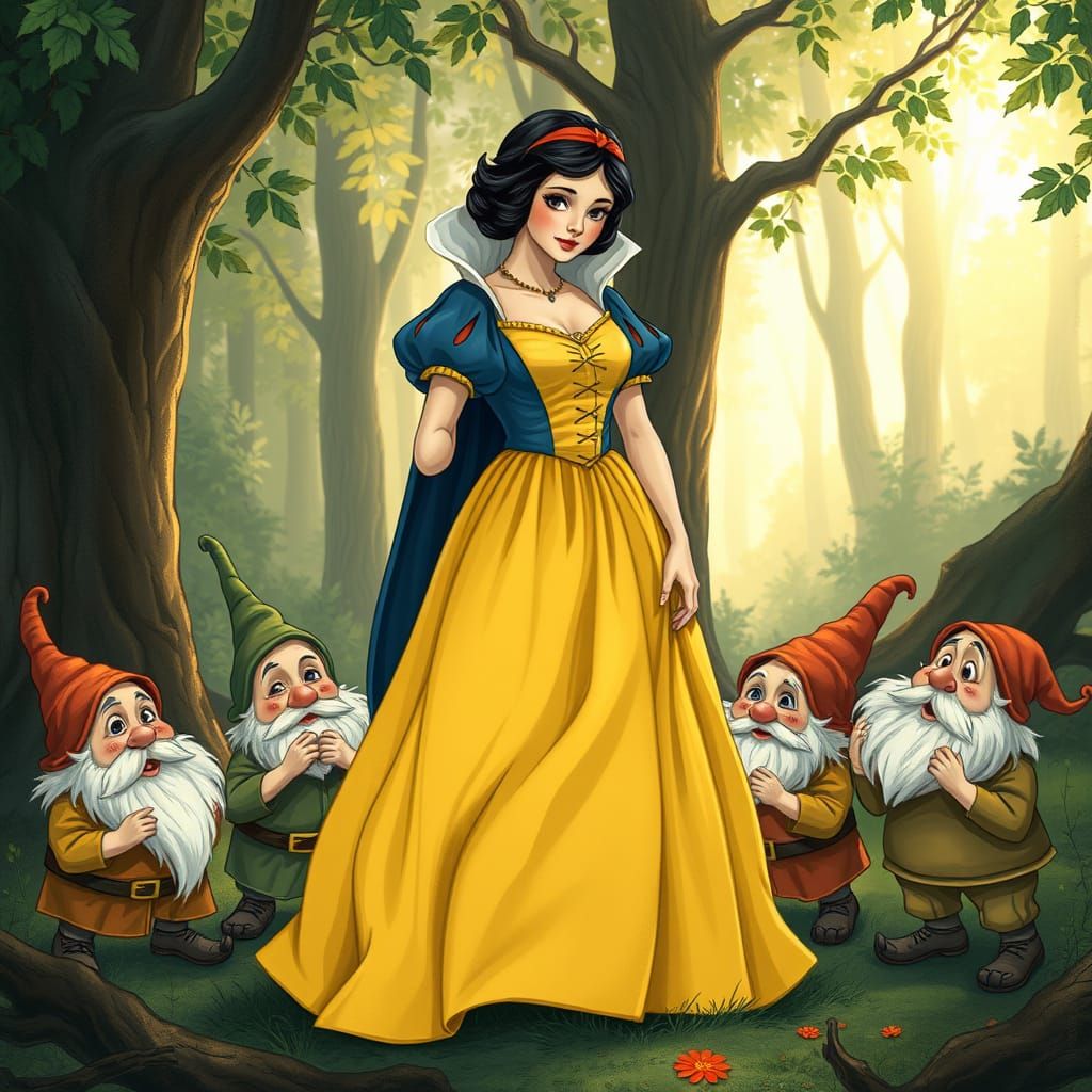 Snow White in Whimsical Renaissance Forest Scene
