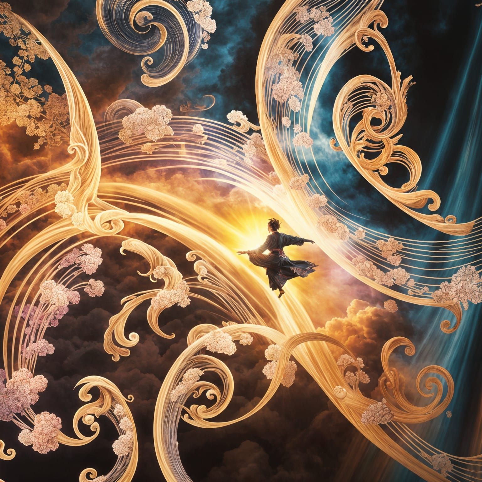 Ukiyo-e Dance in Abstract Gothic Art