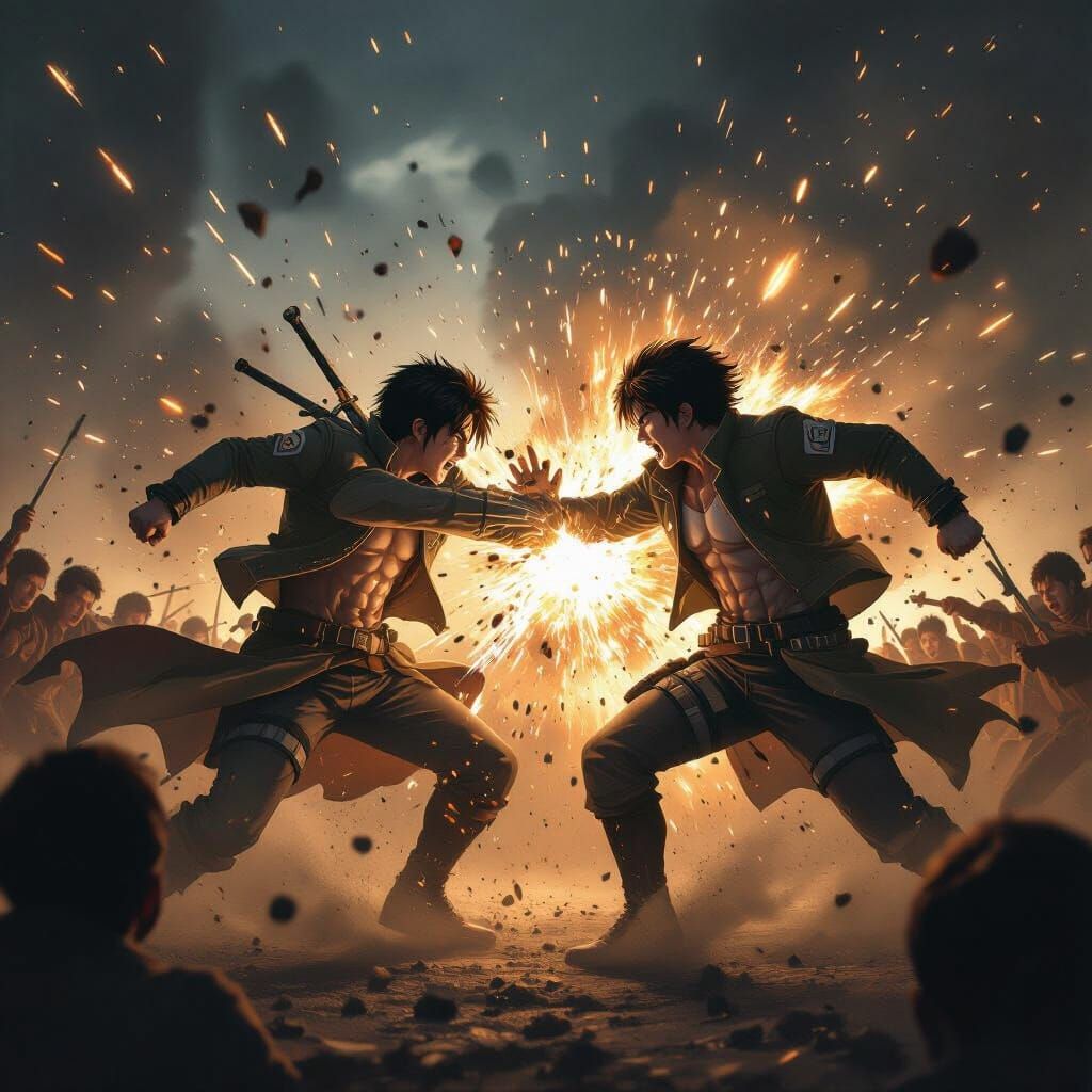 Eren Yeager vs Sung Jin-Woo: Cinematic Battle Wallpaper