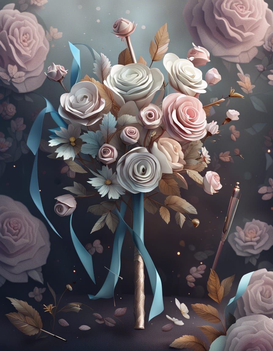 Fantastical Bouquet with Paper Roses and Magic Wand