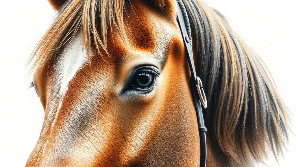 Horse's Daily Life as Hyperdetailed Watercolor Drawing