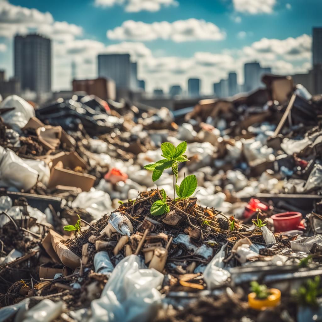 Oasis of Hope: Plant Growing in City Dump