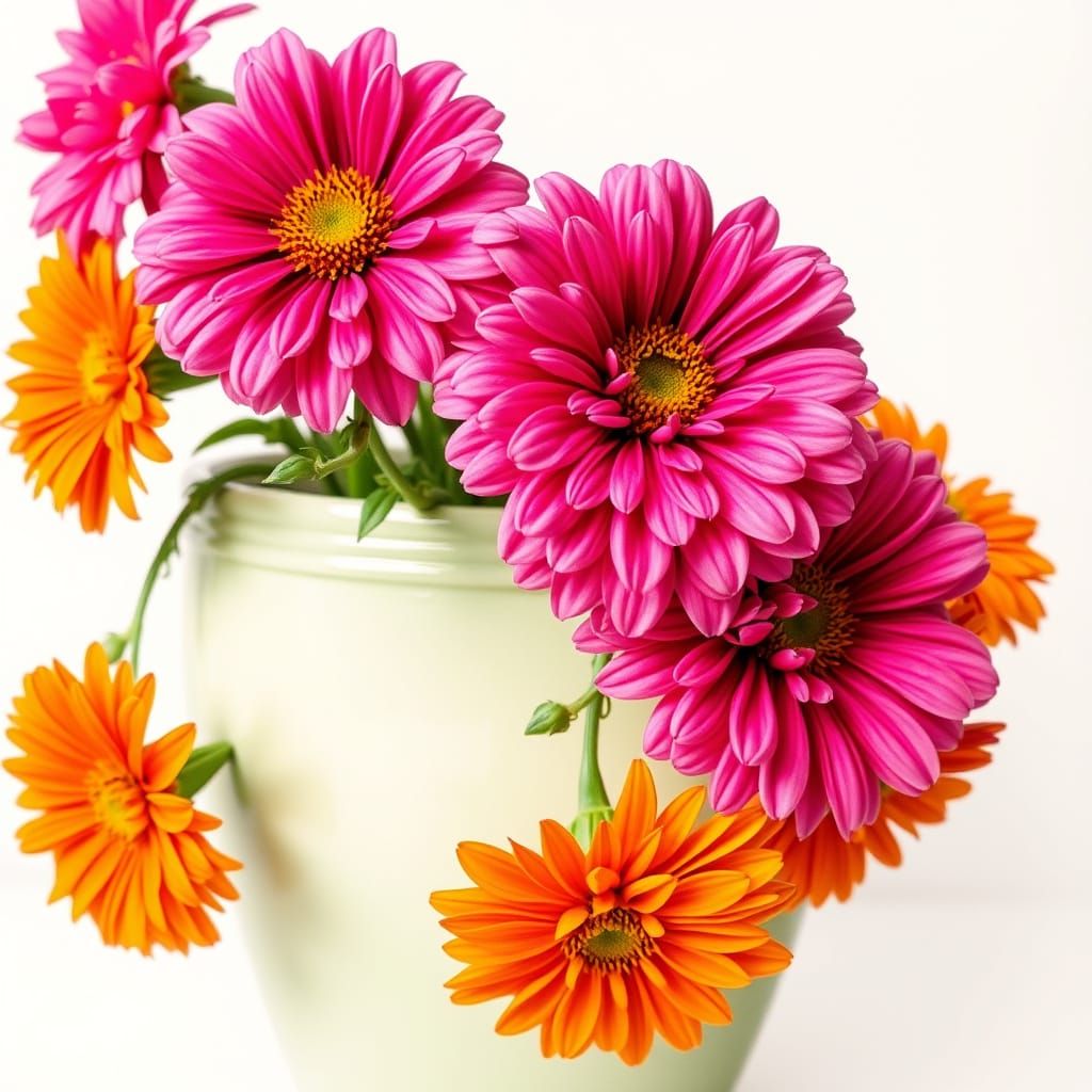Vivid Pink Godetia and Orange Calendula Watercolour