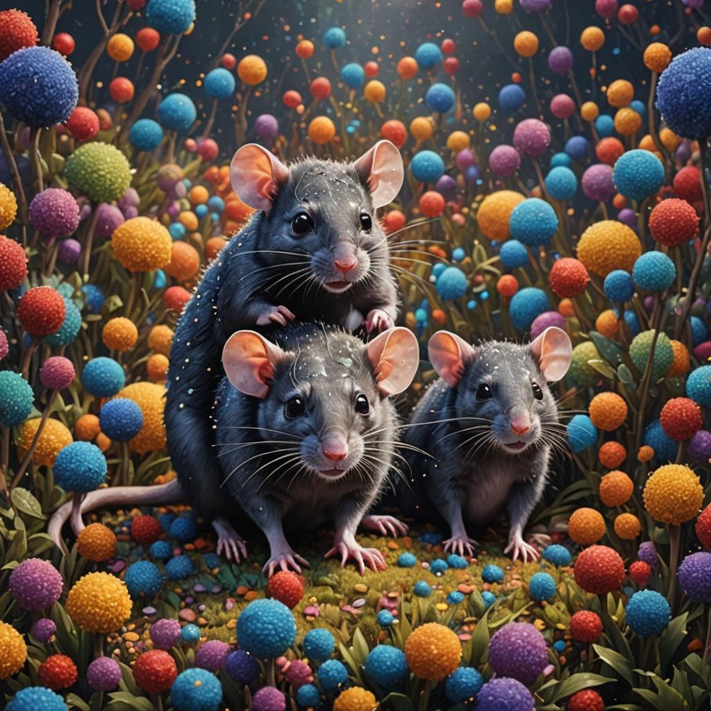Happy Rat in Pointillism Style