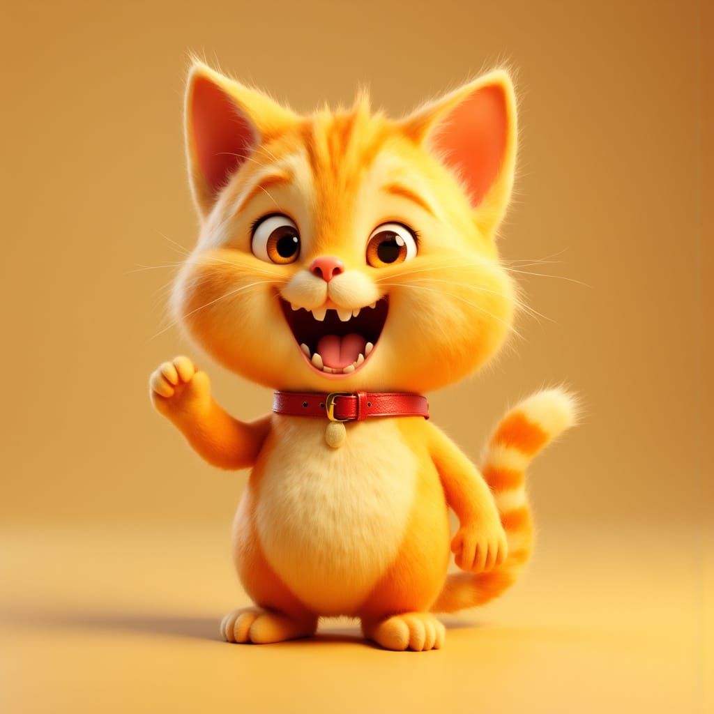 3D Cartoon Cat Waving Hi in Pixar Style