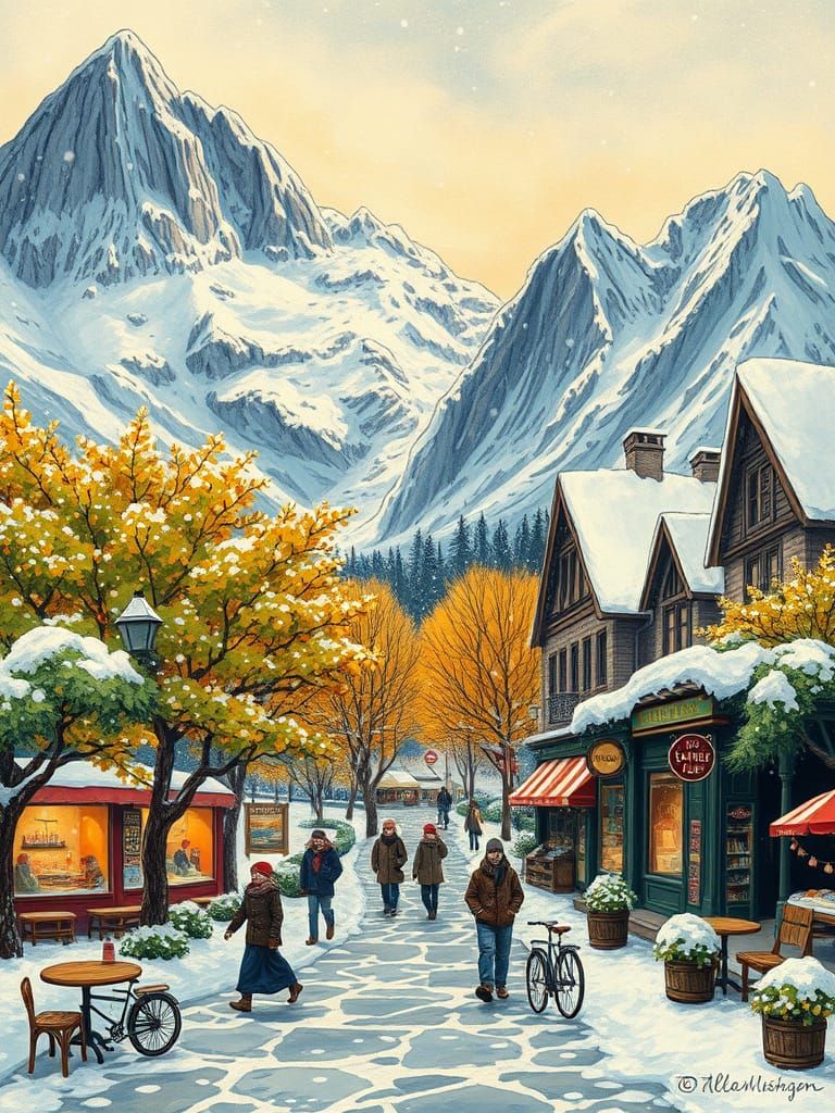 Winter Wonderland Scene in Expressive Post-Impressionist Sty...