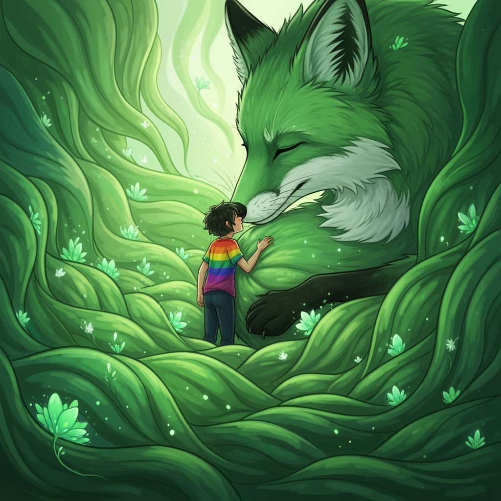 Surreal Green Fox Stomach Dreamscape