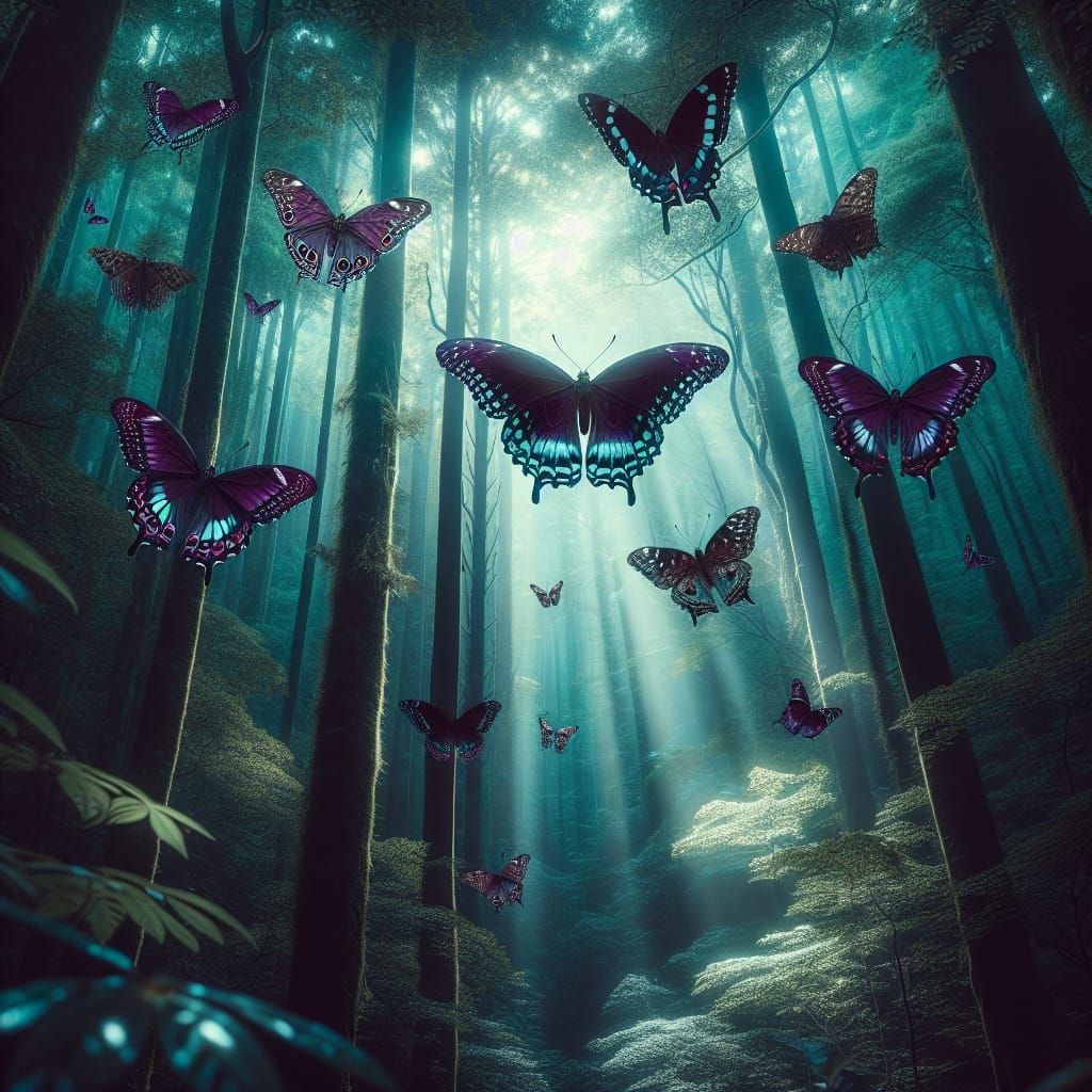 Japanese Emperor Butterflies in Forest Canopy