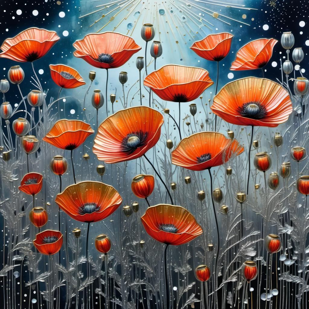 Metallic Poppies with Constellation Etchings