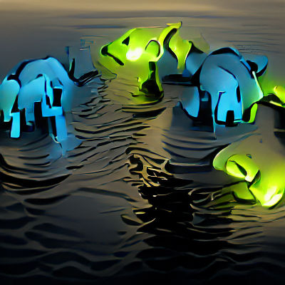 Bioluminescent Elephants Swimming Underwater