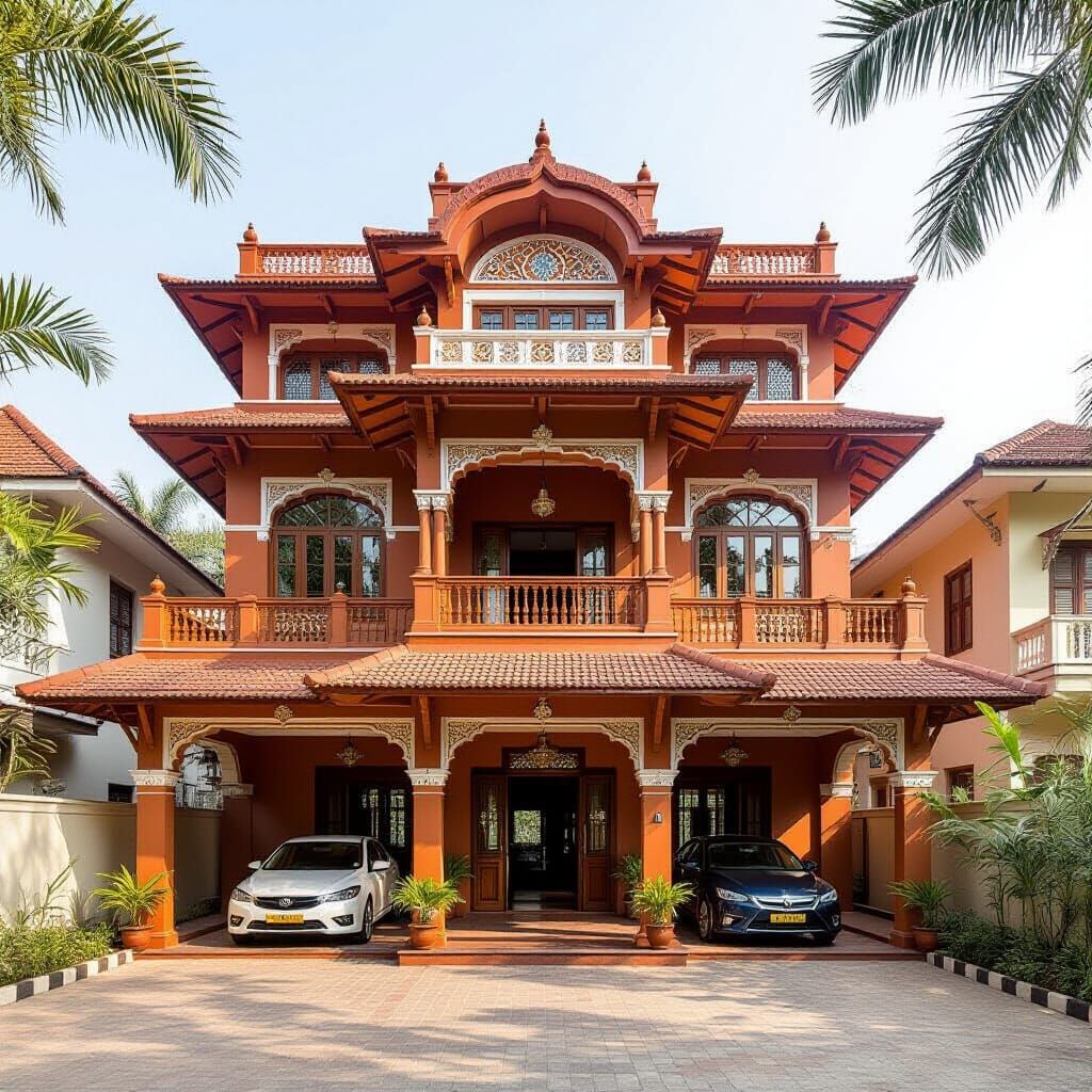 Indian-Style House with Balcony in Earthy Tones