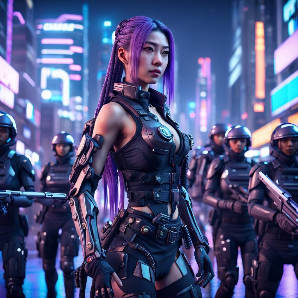 Cyberpunk Samurai Girl in Sci-Fi City
