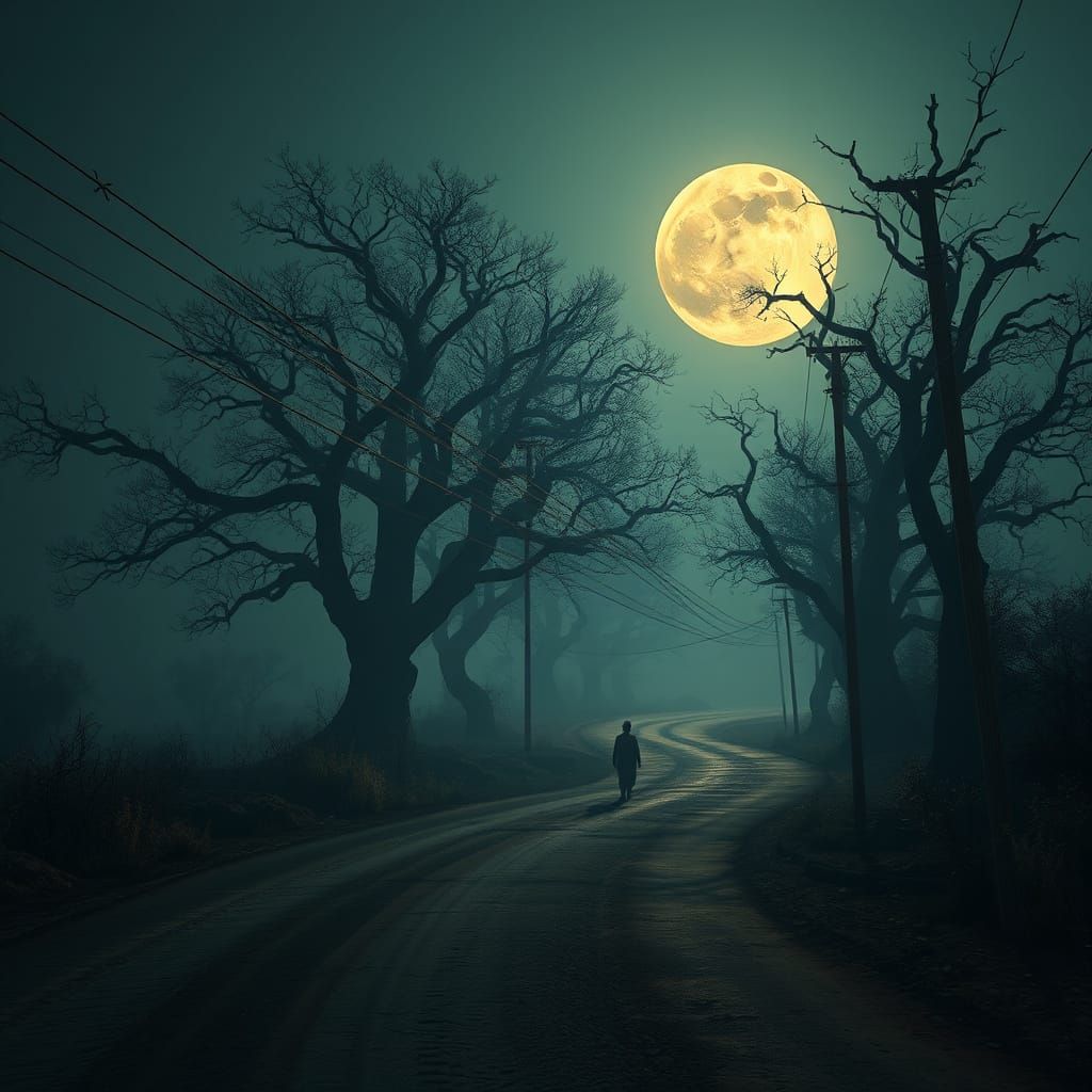 Twisted Trees Cast Ominous Shadows Under Full Moon
