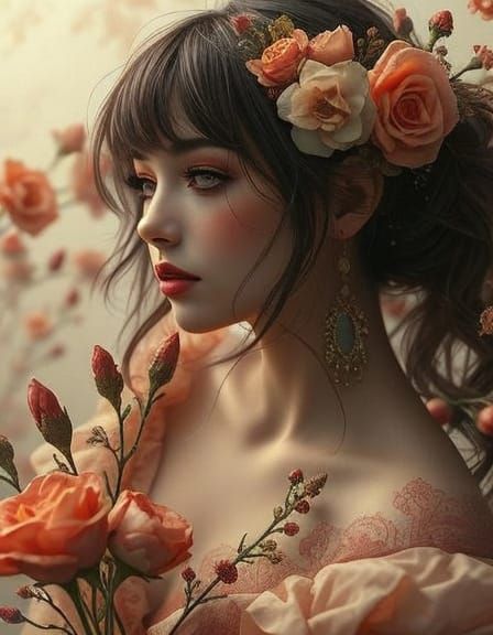 Bohemian Elegance with Blunt Bangs in Digital Art