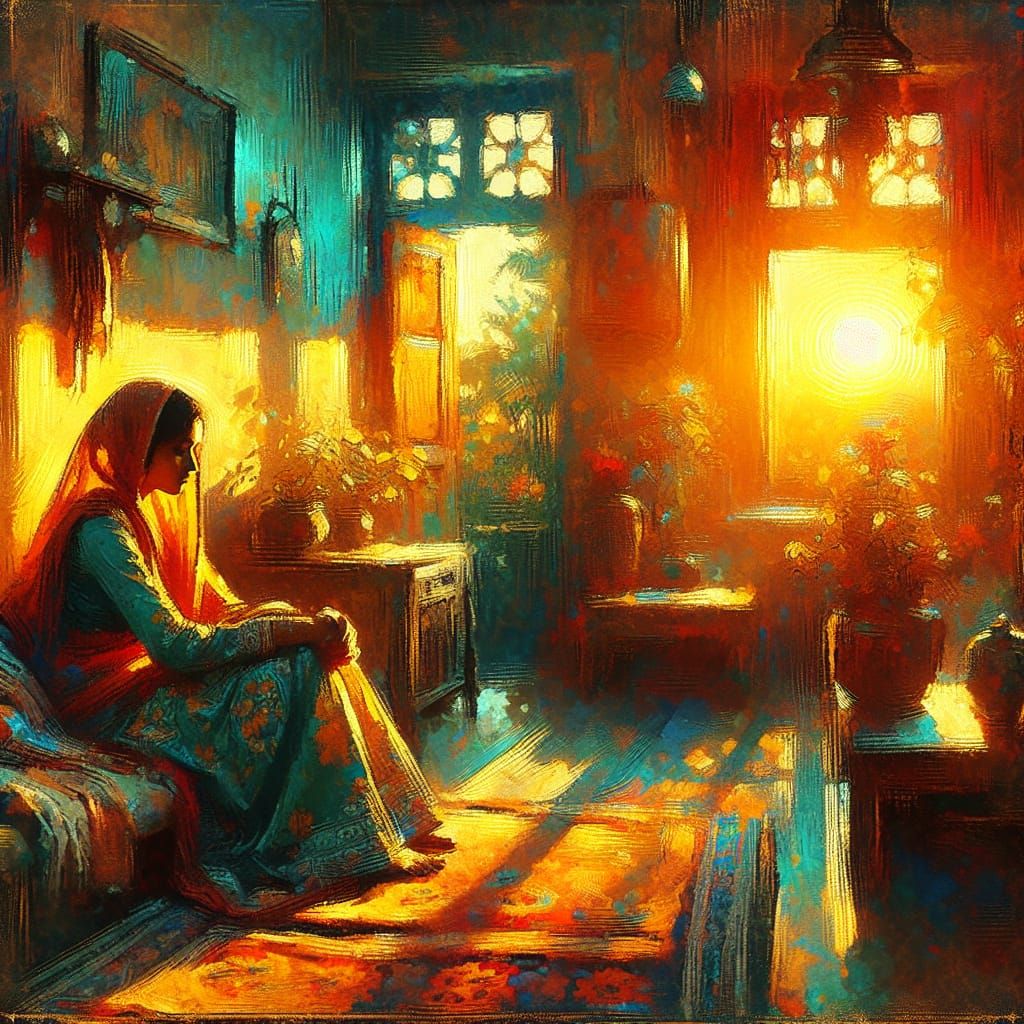 Peaceful South Asian Woman in Golden Hour Light