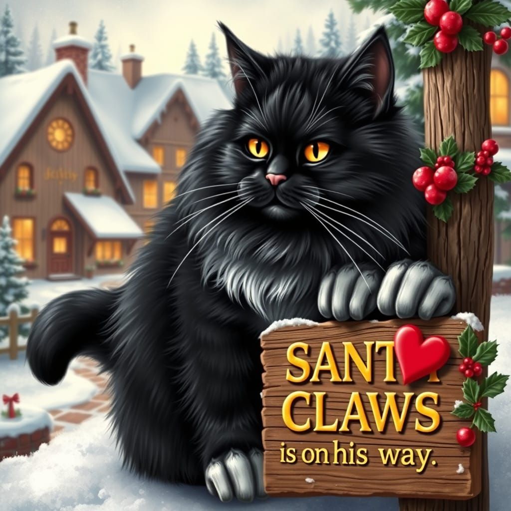 Majestic Black Cat in Festive Holiday Scene