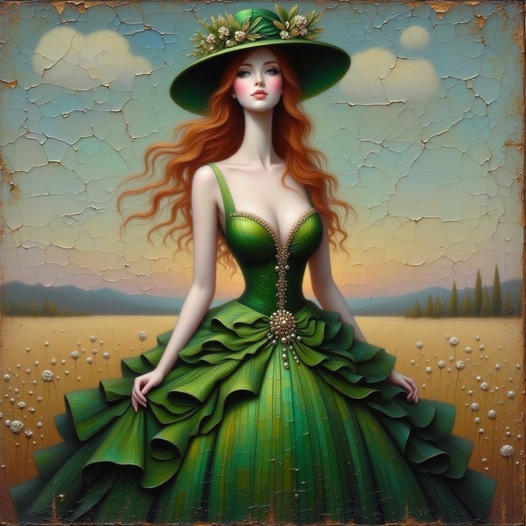 Ravishing Woman in Emerald Green Velvet Gown