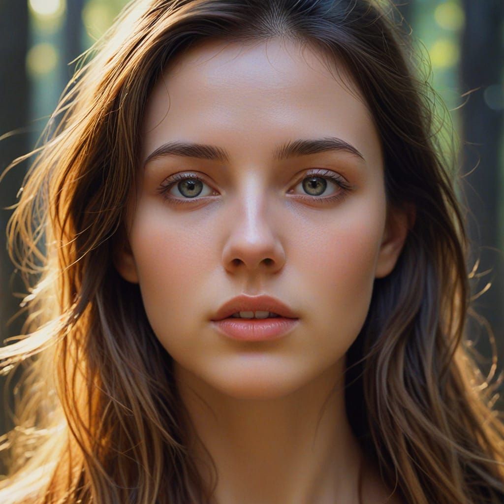 Ethereal Portrait: Woman's Face Melts in Surreal Woods