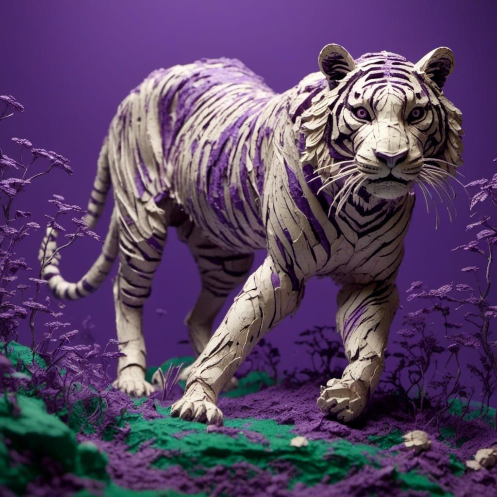 Tiger Chase on the Savannah in 3D Paper Art
