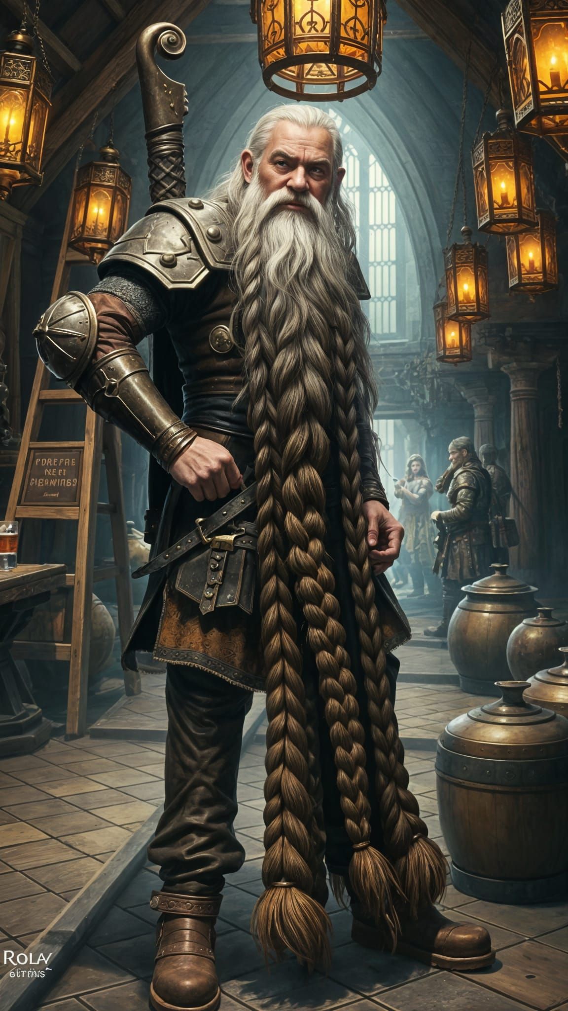 Dwarf with Floor-Length Braided Beard in Tavern