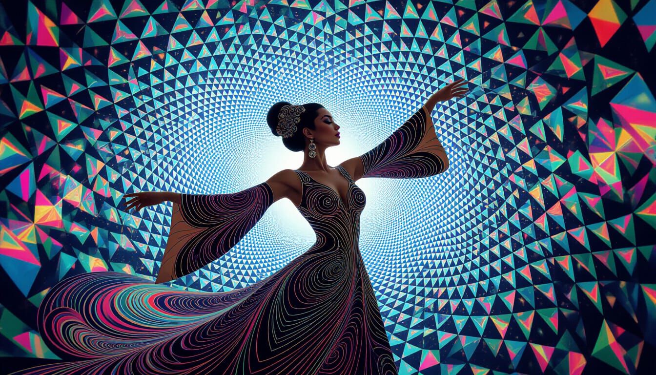 (Abstract:1.5) photo of a mesmerizing woman, (her form disso...