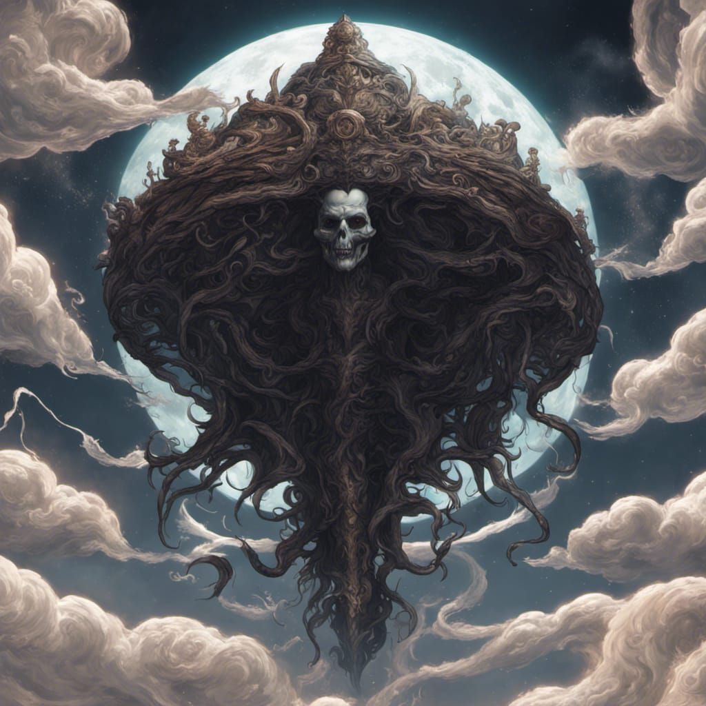 Eldritch God in Front of Moon: Dark Fantasy Art