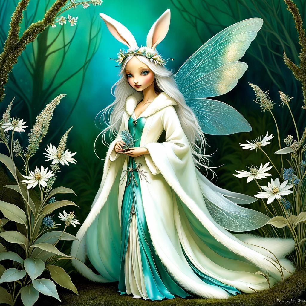 Ethereal Fairy Bunny in Whimsical Illustration Style